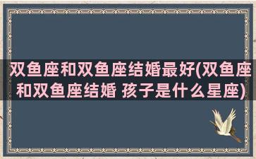 双鱼座和双鱼座结婚最好(双鱼座和双鱼座结婚 孩子是什么星座)